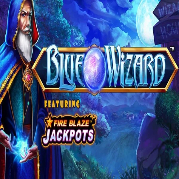Blue Wizard Fire Blaze Jackpots logo – Slots by Rarestone Gaming at Goldzino Casino